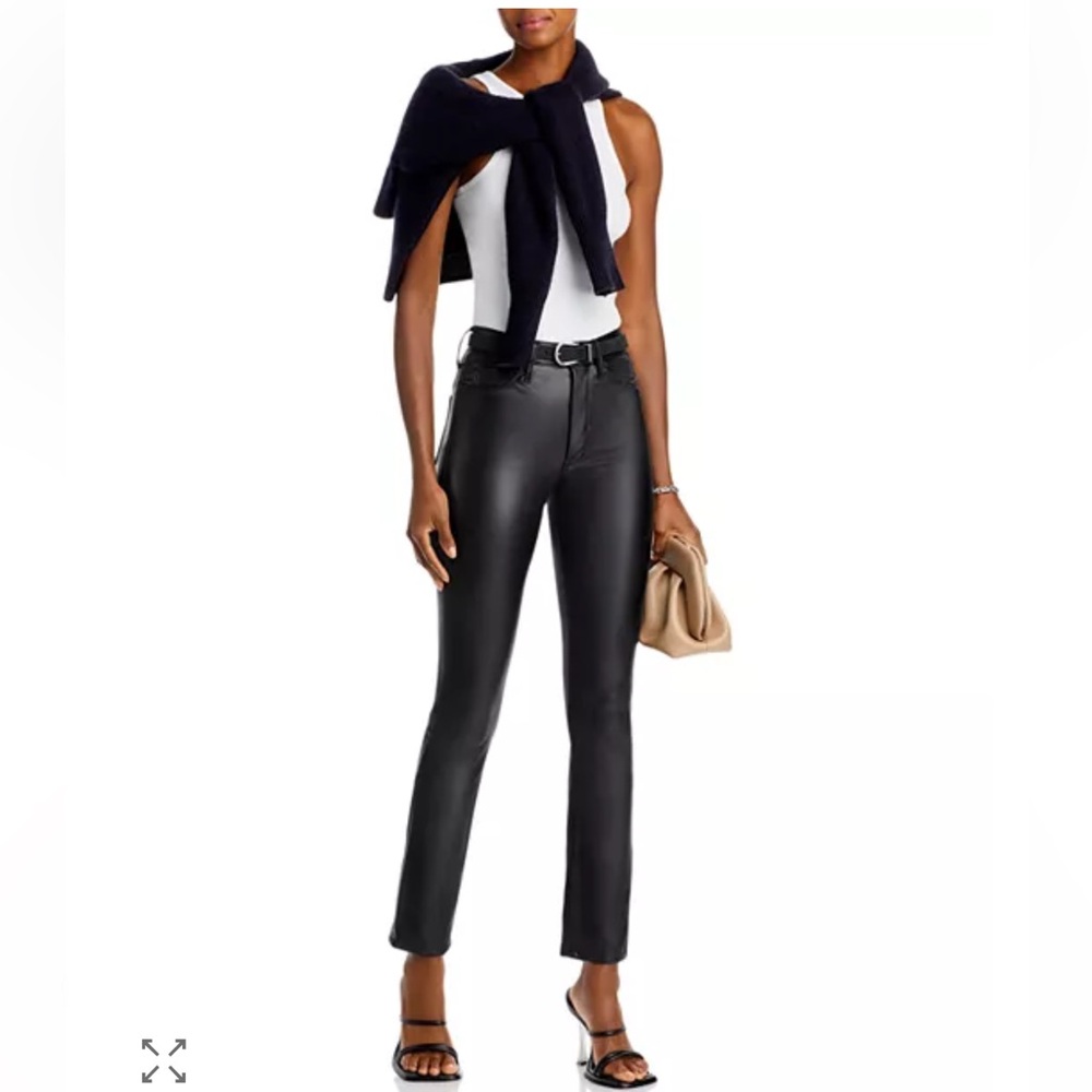 Mother The Dazzler High Rise Faix Leather Straight Leg Pants Black Size 28